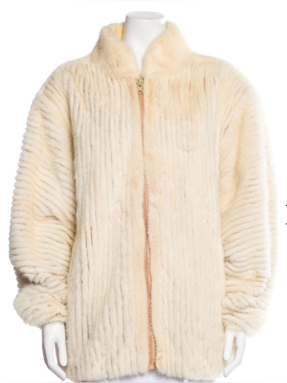 Vintage SAGA MINK Genuine Mink Fur Coat Jacket Ivory Cream SizeL Zip Front bomb